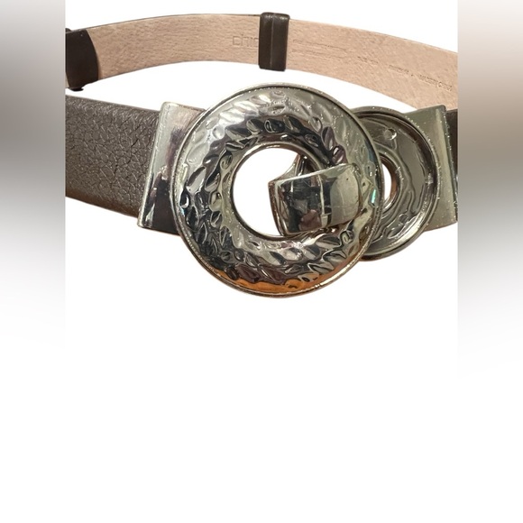 Chico’s Brown Leather Statement Belt Silver Hardware Adjustable S/M - Picture 1 of 6
